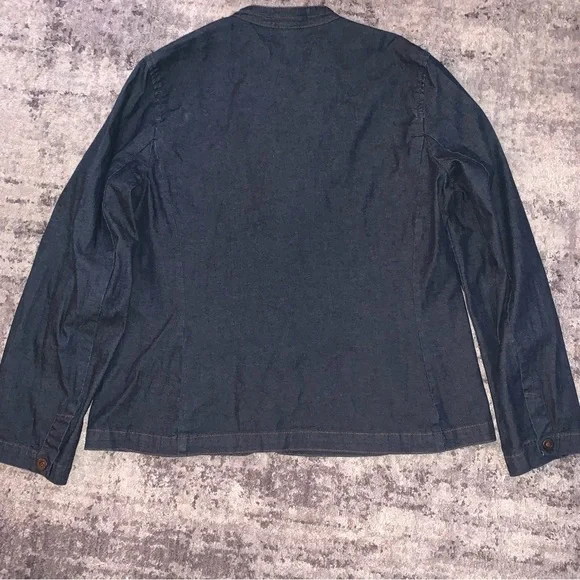 Eileen Fisher Dark Denim Jacket with Relaxed Fit and Rounded Collar - Picture 4 of 6